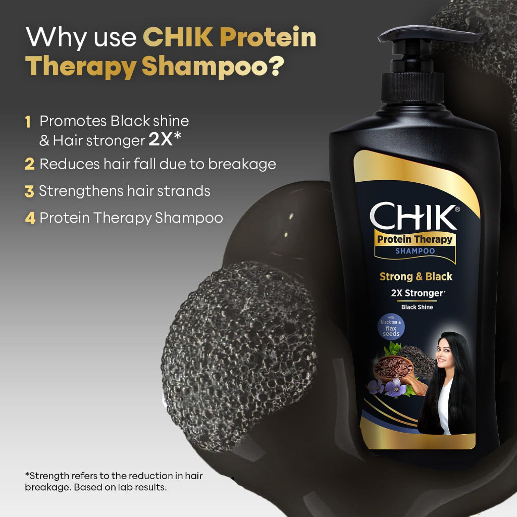 Chik Protein Therapy Shampoo |For 2X Stronger & Black Hair |With the Goodness Of Flax Seeds & Black Tea | 650ml