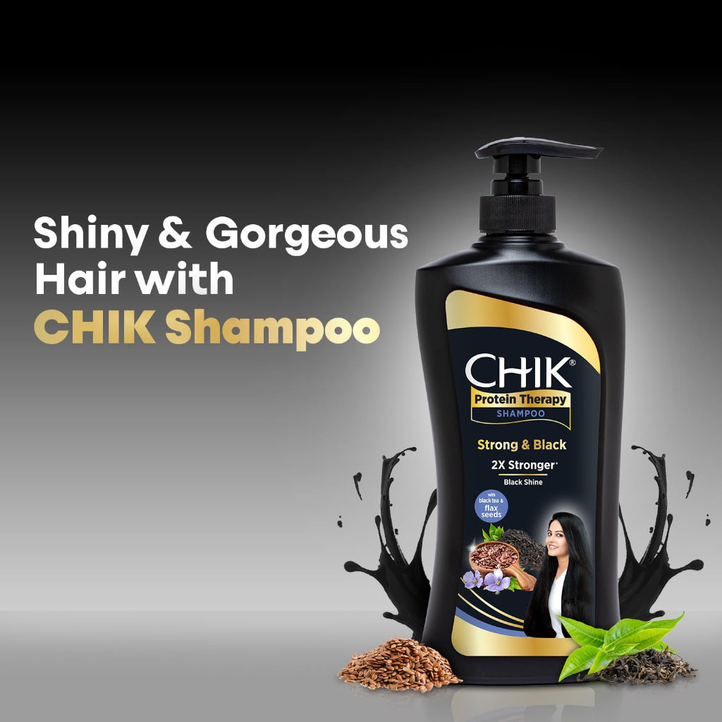Chik Protein Therapy Shampoo |For 2X Stronger & Black Hair |With the Goodness Of Flax Seeds & Black Tea | 650ml