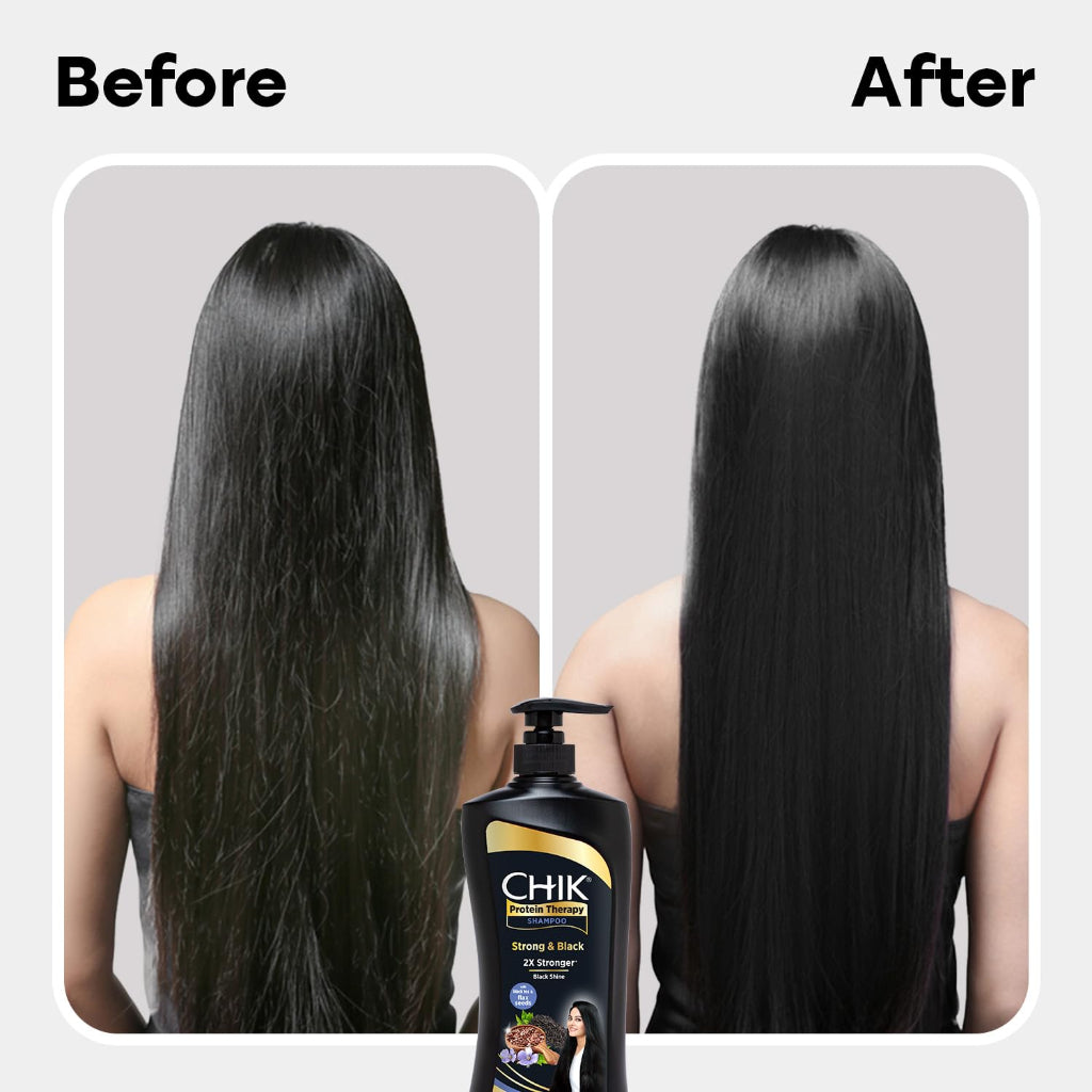 Chik Protein Therapy Shampoo |For 2X Stronger & Black Hair |With the Goodness Of Flax Seeds & Black Tea | 650ml