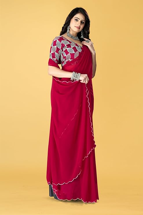 Joy Women's Georgette Cut Work Border Saree With Sequence Embroidery Work Unstitched Blouse Piece