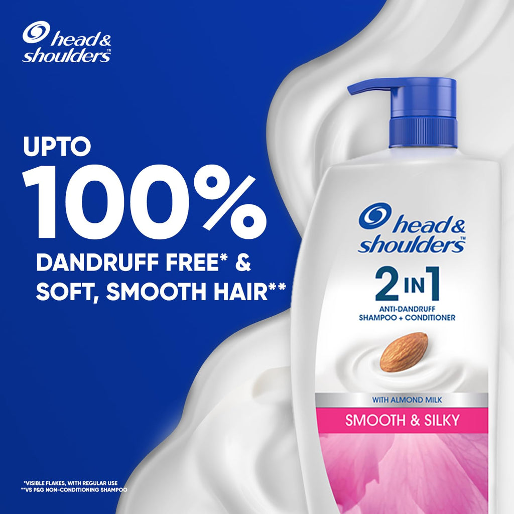 Head & Shoulders 2-in-1 Smooth and Silky Anti Dandruff Shampoo + Conditioner for Women & Men, With Almond Milk (1 L)