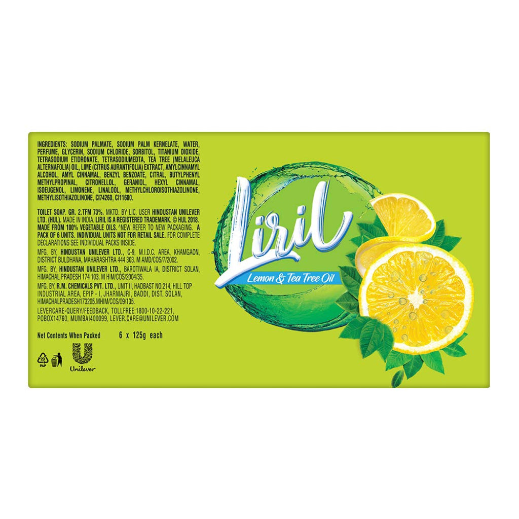 Liril Lemon & Tea Tree Oil Soap, 125 g (Pack of 6)