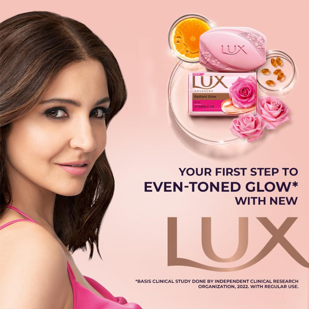 Lux Radiant Glow rose Vitamin C & E For Superior Glow Offer Pack of 8 x 150g