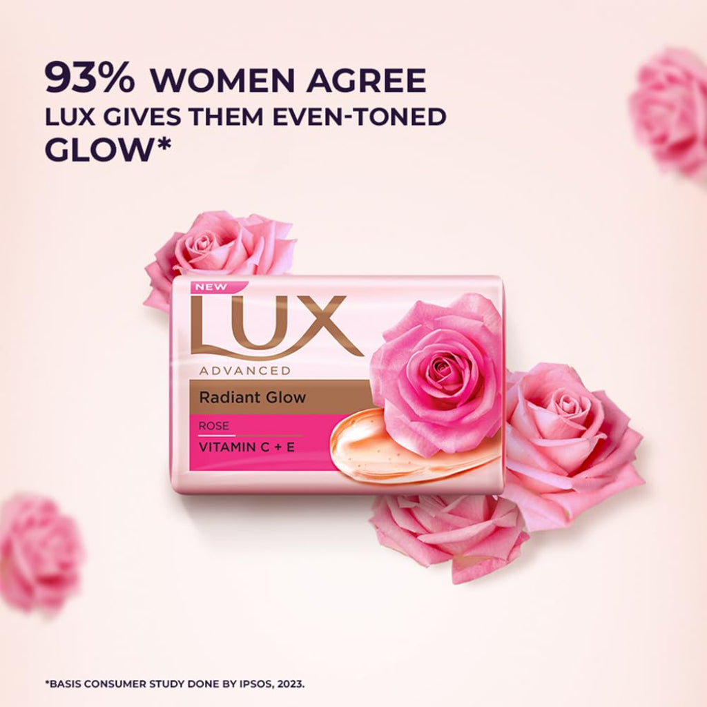 Lux Radiant Glow rose Vitamin C & E For Superior Glow Offer Pack of 8 x 150g