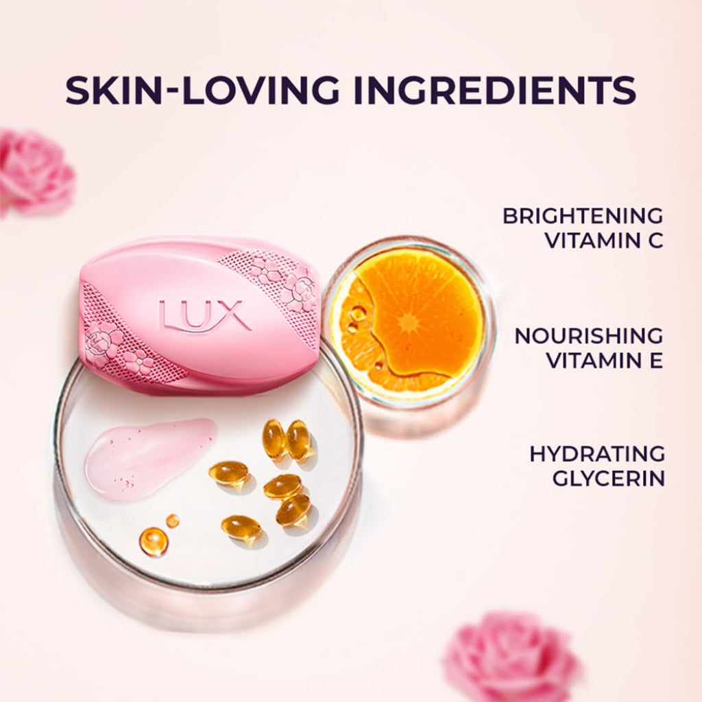 Lux Radiant Glow rose Vitamin C & E For Superior Glow Offer Pack of 8 x 150g