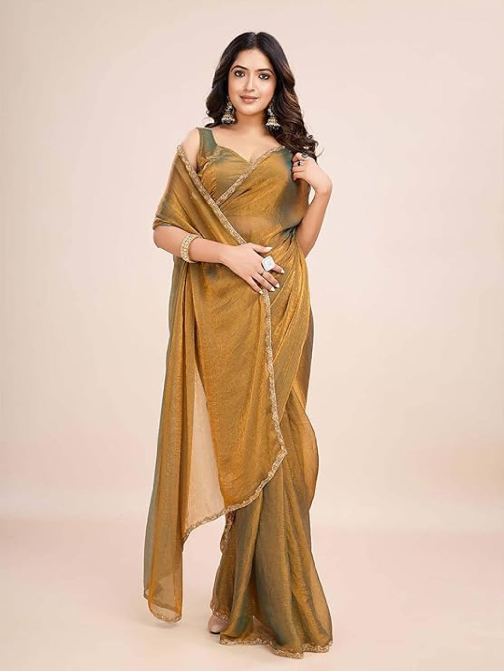 Brittney Women's Soft Zimmy Choo Fandy Silk Saree With Hand Work Lace Boarder & Comes With Unstitched Blouse Piece