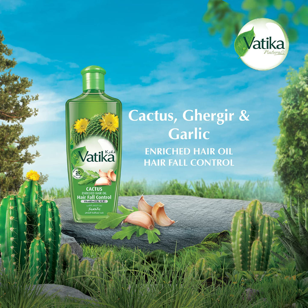 Vatika Naturals Cactus Hair Oil 300ml | Cactus, Ghergir, Ginger & Vitamins A, E, F | For Weak & Falling Hair | No Parabens, Sulphates or Silicones (300 ML)