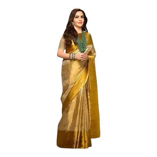 Women Nita Ambani Saree Gold | Banarasi Tissue Silk Saree