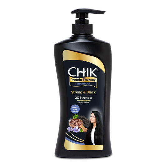 Chik Protein Therapy Shampoo |For 2X Stronger & Black Hair |With the Goodness Of Flax Seeds & Black Tea | 650ml