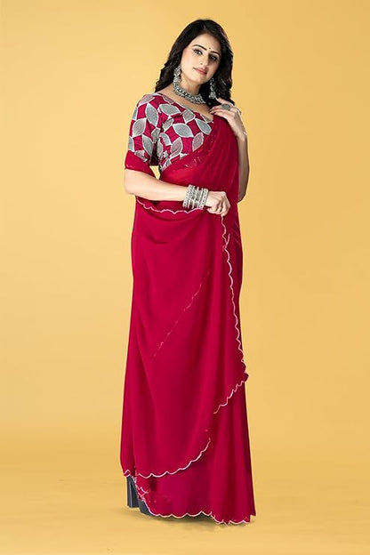 Joy Women's Georgette Cut Work Border Saree With Sequence Embroidery Work Unstitched Blouse Piece