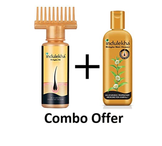 Indulekha Bringha Oil 100ml + Bringha Shampoo 340ml Combo Pack Reduce Hairfall with 9 Full Bringha Plant Extracts
