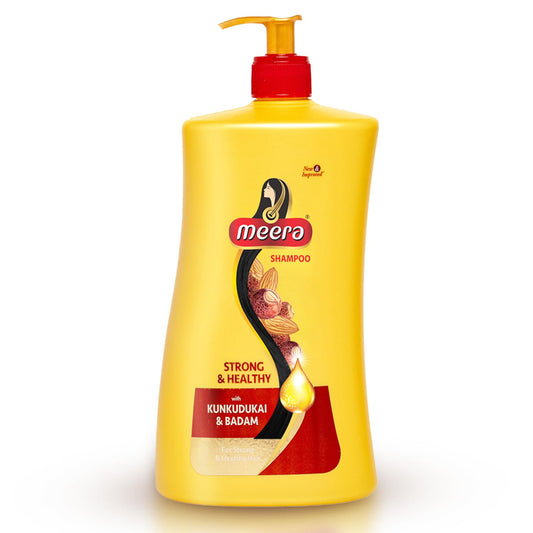 Meera Strong & Healthy Shampoo, 1 litre | Strengthens Hair & Reduces Breakage | Enriched with Badam & Kunkudukai | Gentle Paraben-Free Care for Women & Men