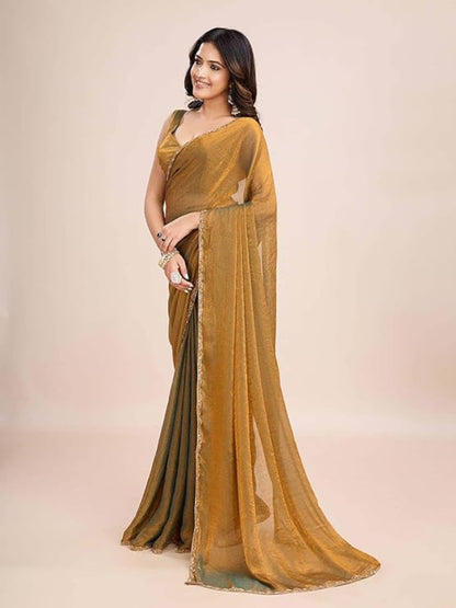 Brittney Women's Soft Zimmy Choo Fandy Silk Saree With Hand Work Lace Boarder & Comes With Unstitched Blouse Piece