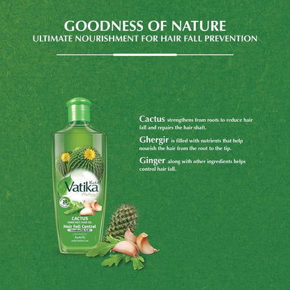 Vatika Naturals Cactus Hair Oil 300ml | Cactus, Ghergir, Ginger & Vitamins A, E, F | For Weak & Falling Hair | No Parabens, Sulphates or Silicones (300 ML)